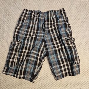 Beverly Hills Polo Club Blue Plaid Cargo Shorts Mens Size 32